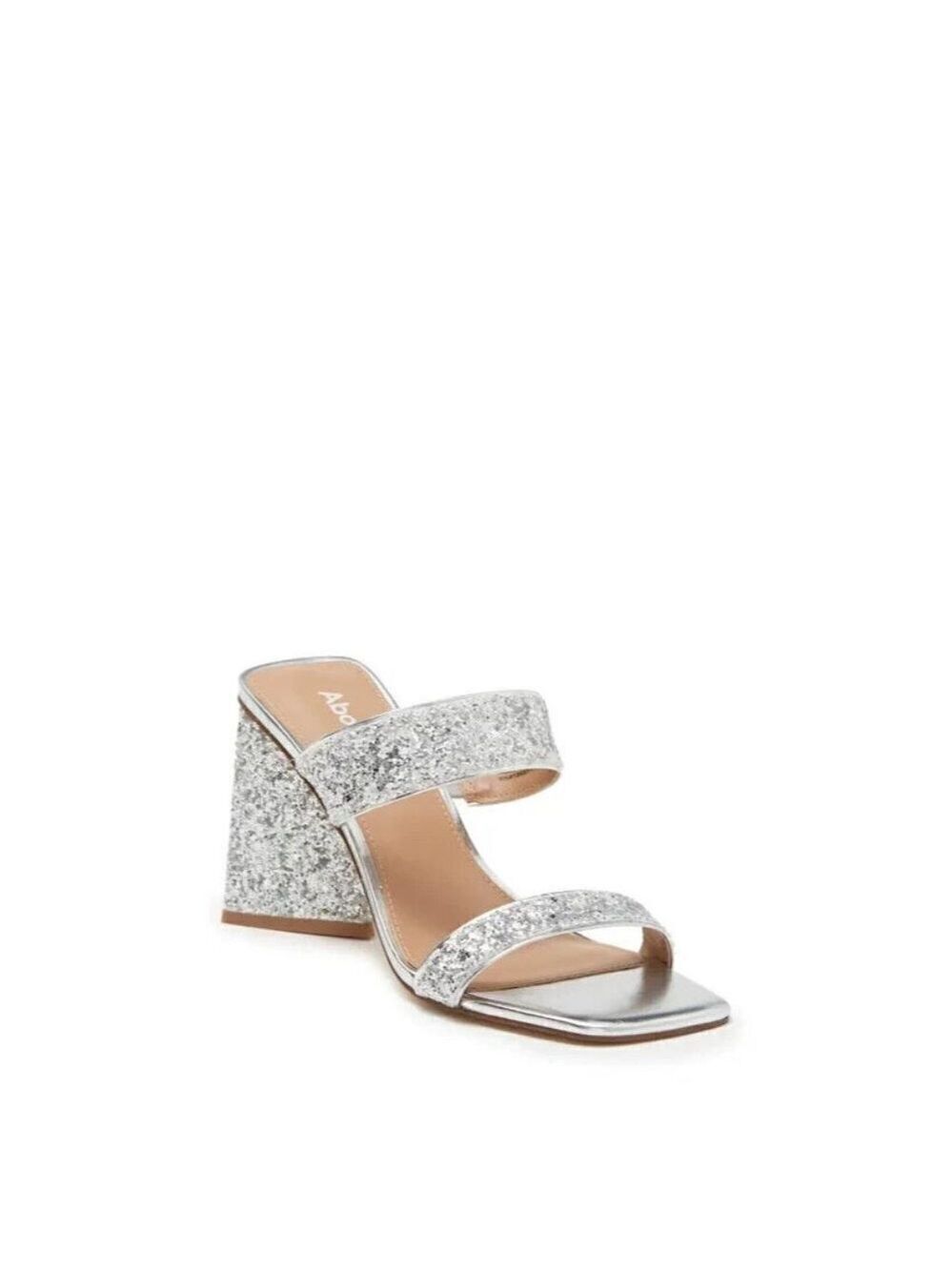 ABOUND "Carina" Block Triangle Heel Sandals Silver Glitter Slides